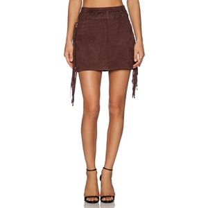 Essentiel Antwerp Fringes Suede Mini Skirt Tan